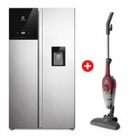 Combo refrigeradora Side by Side 522 L, No Frost, inverter AutoSense, inox + aspiradora vertical 2 en 1 de 1100 W